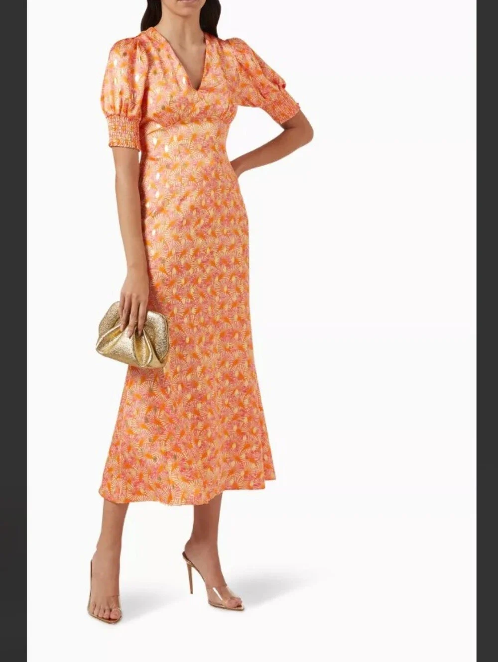 Never Fully Dressed Orange Gold Shell May Midi Dress - Picture 3 of 6